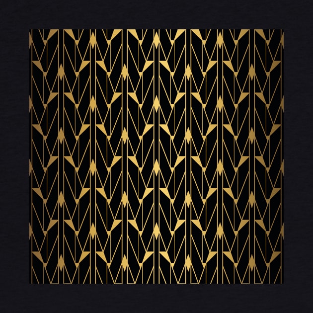 Faux Foil Gold and Black Retro Vintage Art Deco Geometric Open Triangle Pattern by podartist